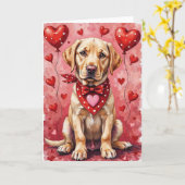 Labrador Retriever Valentine’s Day Dog with Hearts カード (黄色い花)
