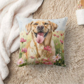 Labrador Retriever Watercolor Throw Pillow クッション (ブランケット)