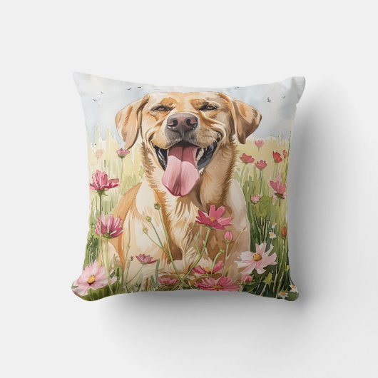 Labrador Retriever Watercolor Throw Pillow クッション (正面)