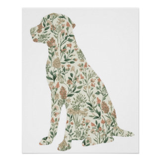 Labrador Retriever Wildflower Botanical Art Print ポスター
