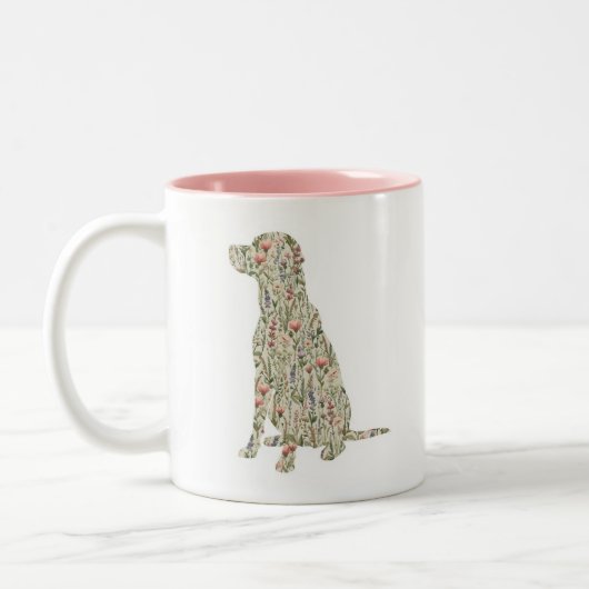 Labrador Retriever Wildflower Silhouette Dog Mom ツートーンマグカップ (左)
