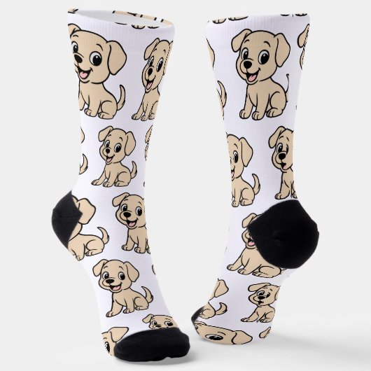 Labrador Retriever Yellow Cartoon Sitting ソックス (傾斜あり)