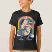 Labrador Riding Dinosaur T-rex Gifts Boys Kids Men Tシャツ (正面)