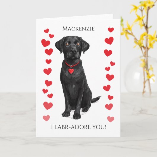  Labrador With Love Heart Adore You Personalized カード (黄色い花)