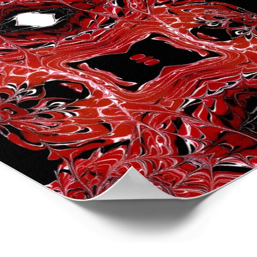Labyrinthine Abstract Red Black White Fluid Art ポスター (角)