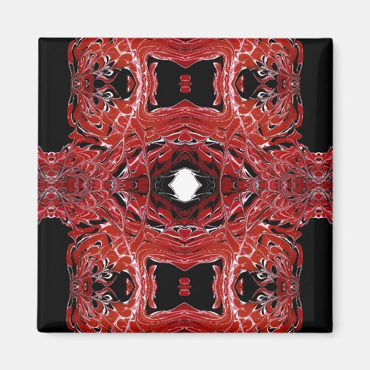 Labyrinthine Abstract Red Black White Fluid Art マグネット (正面)