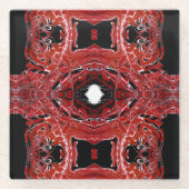 Labyrinthine Red Abstract Acrylic Fluid Art ガラスコースター (正面)
