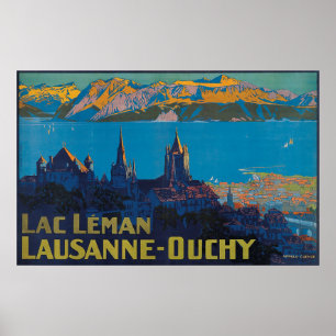 Lac Leman Lausanne Ouchy、Suisse Vintage Travel ポスター