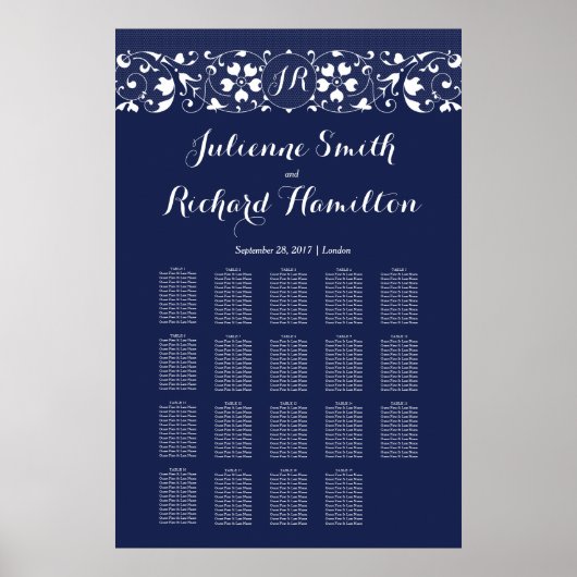 Lace, レース |モノグラム結婚の19テーブル座席表 ポスター (正面)