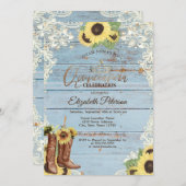 Lace,Boots Sunflowers Blue Wood Quinceañera 招待状 (正面/裏面)