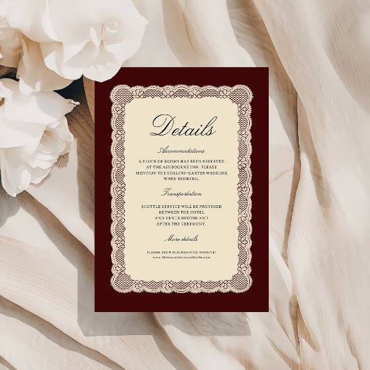 Lace Burgundy Wedding Details Enclosure Card エンクロージャーカード