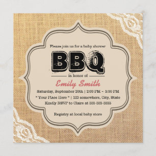 Lace & Burlap Baby Shawer素朴 BBQパーティー 招待状