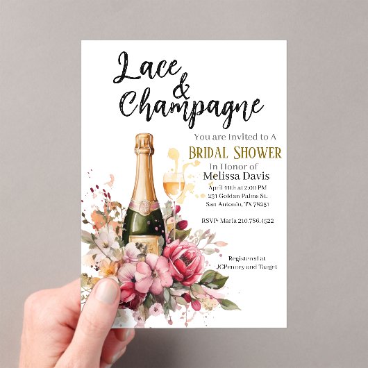 Lace & Champagne Bridal Shower Invitation アクリル招待状 (インサイチュ (ポータブル))