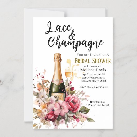 Lace & Champagne Bridal Shower Invitation マグネット招待状 (正面)