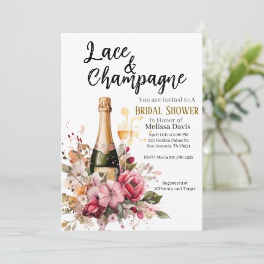 Lace & Champagne Bridal Shower Invitation 招待状 (スタンド正面)