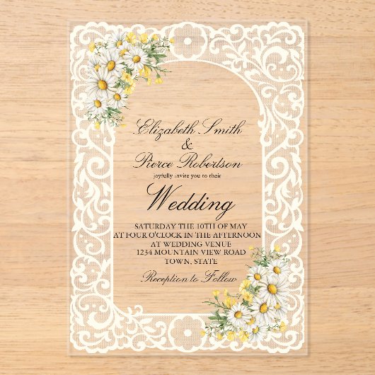 Lace Daisy Acrylic Wedding Invitation アクリル招待状 (正面)