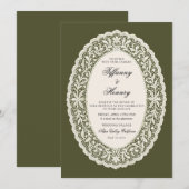 Lace Doily Olive Green Wedding Invitation 招待状 (正面/裏面)
