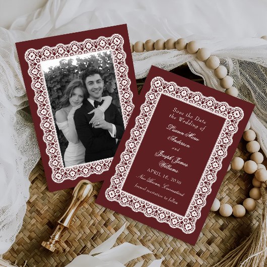 Lace Doily Vintage Style Photo Wedding セーブザデート