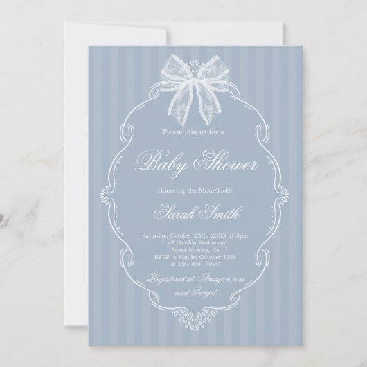 Lace Dusty Blue Baby Shower 招待状 (正面)