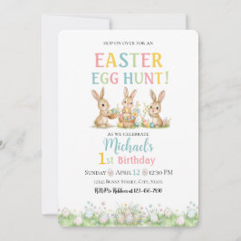 Lace Easter Egg Hunt Boy First Birthday Invitation 招待状