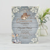 Lace Floral Boots Blue Wood Quinceañera   招待状 (スタンド正面)