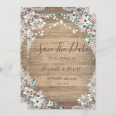 Lace Flowers Wood Texture, Lights Save The Date セーブザデート (正面/裏面)