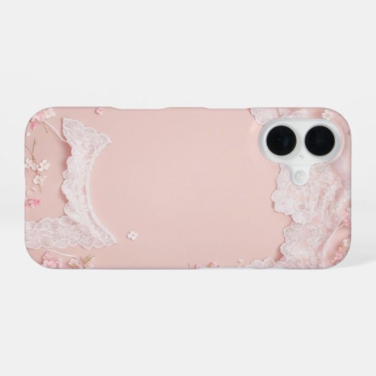 Lace Frame - Romantic Pastel Pink Phone Case iPhone 16ケース (裏面横)