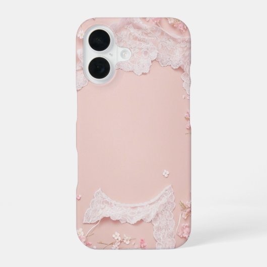 Lace Frame - Romantic Pastel Pink Phone Case iPhone 16ケース (裏面)