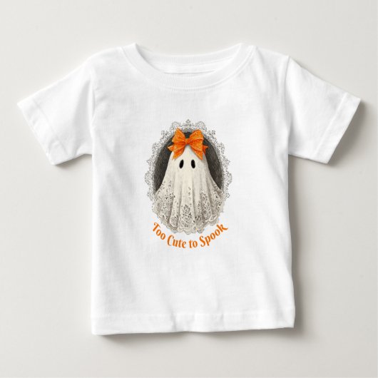 Lace Ghost in Orange Bow Ornate Frame Design ベビーTシャツ (正面)