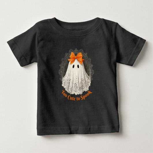 Lace Ghost in Orange Bow Ornate Frame Design ベビーTシャツ (正面)