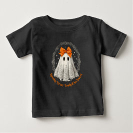 Lace Ghost with Bow in Wreath and Stars ベビーTシャツ
