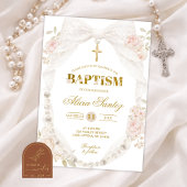 Lace Ivory Bow Pearl Baptism Invitation 招待状