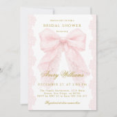 Lace Pink Bow Bridal Shower Elegant 招待状 (正面)