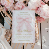 Lace Pink Bow Bridal Shower Elegant 招待状
