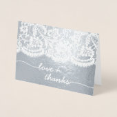 Lace Script Photo 結婚's Thank You 箔カード (正面)