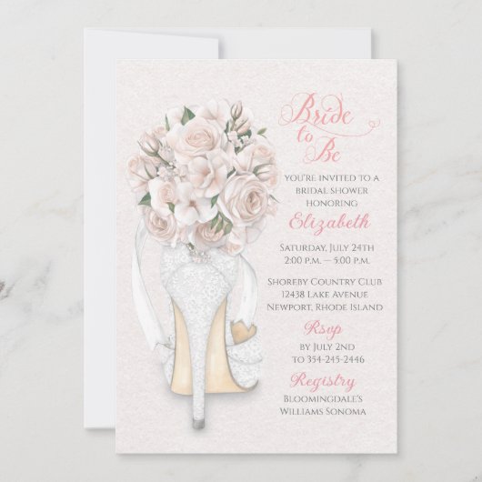 Lace Shoe with Bouquet Bridal Shower Invitation 招待状 (正面)