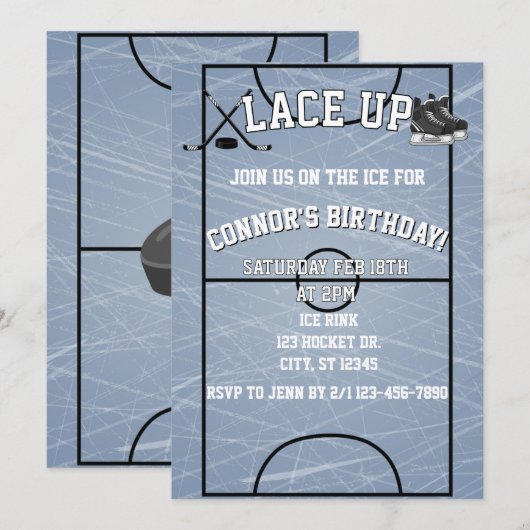 Lace Up Hockey Birthday  招待状 (正面/裏面)