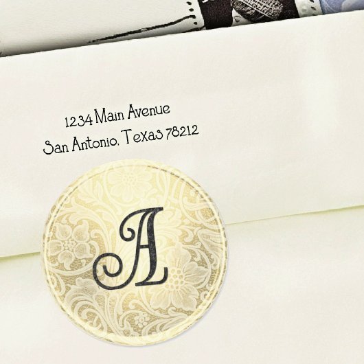 Lace Wedding Envelope Seal Gold Black Monogram ラウンドシール