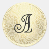 Lace Wedding Envelope Seal Gold Black Monogram ラウンドシール (正面)