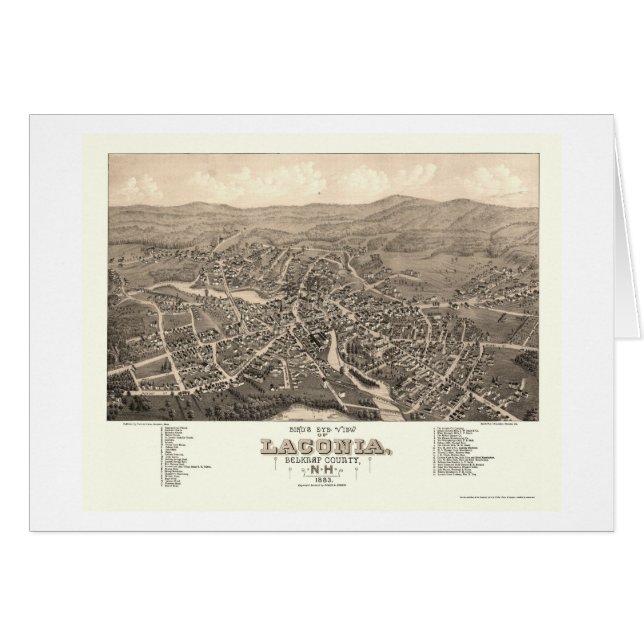 Laconia、NHのパノラマ式の地図- 1883年 (正面横)