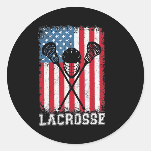 Lacrosse American Flag Lax Helmet Sticks 4th Of ラウンドシール (正面)