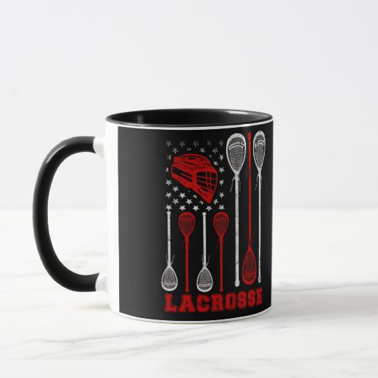 Lacrosse American Flag Lax Sport マグカップ (左)