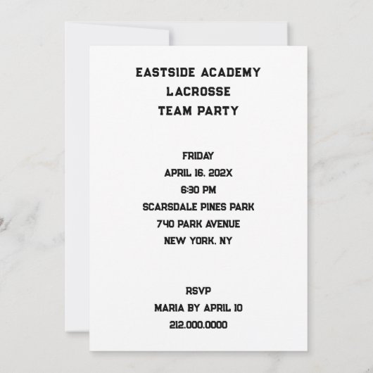 Lacrosse Party Invitations 招待状 (裏面)