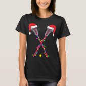 Lacrosse Santa Hat Christmas Lights Fun Sport Xmas Tシャツ (正面)