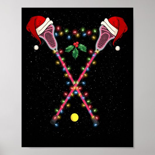 Lacrosse Santa Hat Christmas Lights Sport ポスター (正面)