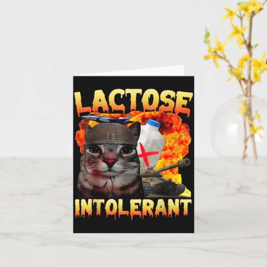 Lactose Intolerant Silly Cat Meme Funny Saying Cat カード (黄色い花)