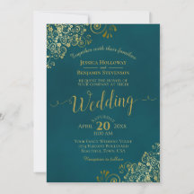 Lacy Gold Calligraphy Elegant Teal Wedding