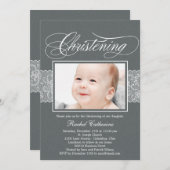 Lacy Ribbon Photo Christening Invitation 招待状 (正面/裏面)
