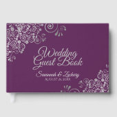 Lacy Silver Filigree Elegant Plum Purple Wedding ゲストブック (正面)