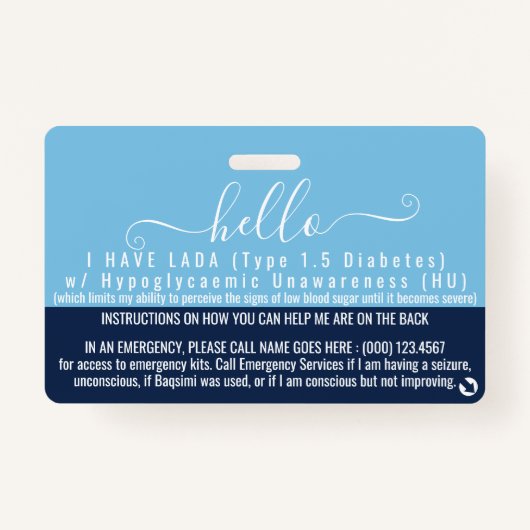 LADAタイプ1.5糖尿病認識度医療ID バッジ (正面)
